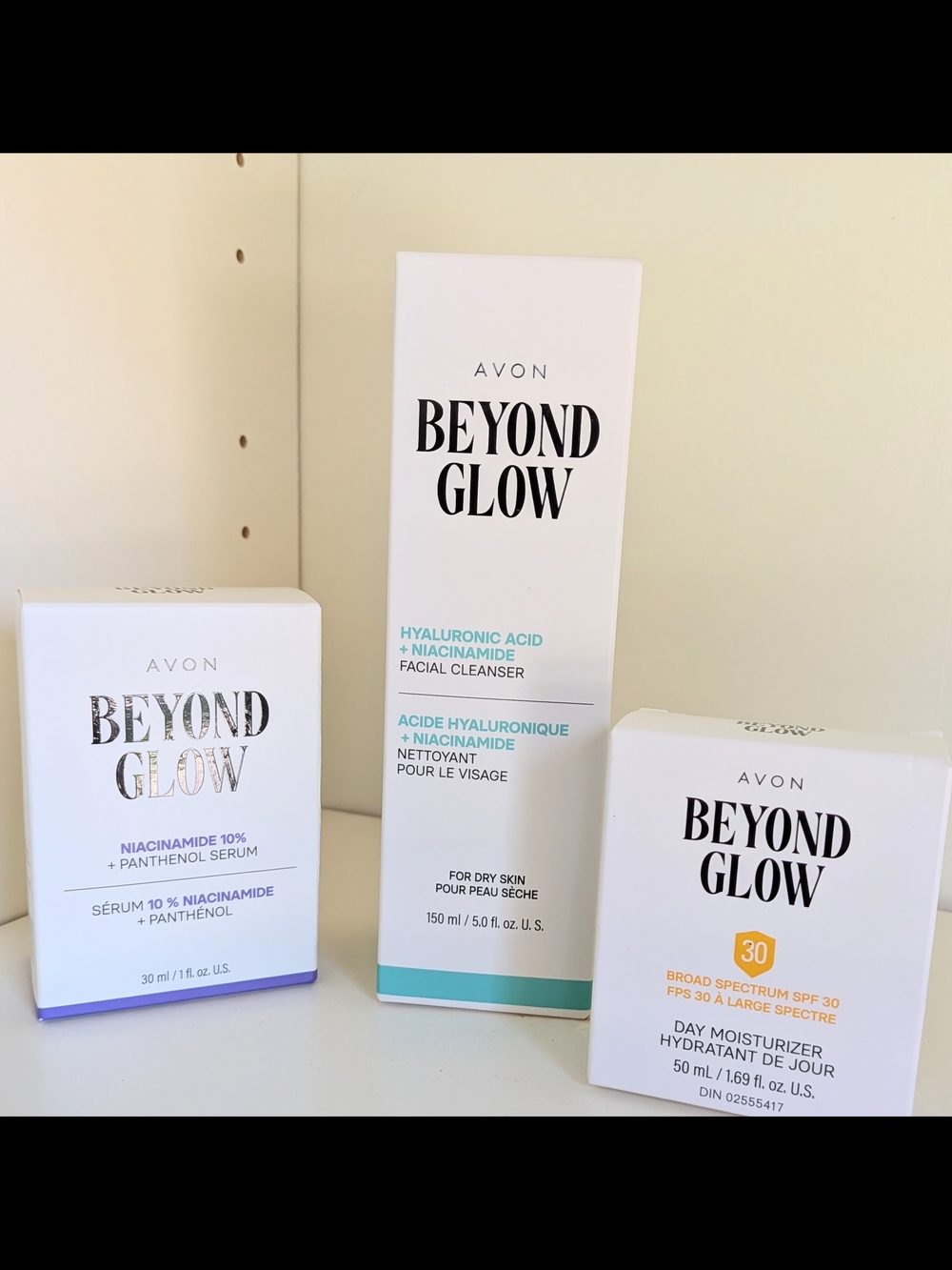 Avon Beyond Glow Hyaluronic Acid+ Cleanser, Niacinamide Serum, SPF30 Moisturizer